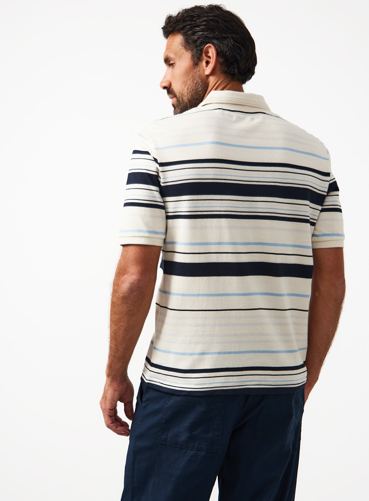 Cream Stripe Print Textured Polo Shirt XXL - Image 5 thumbnail